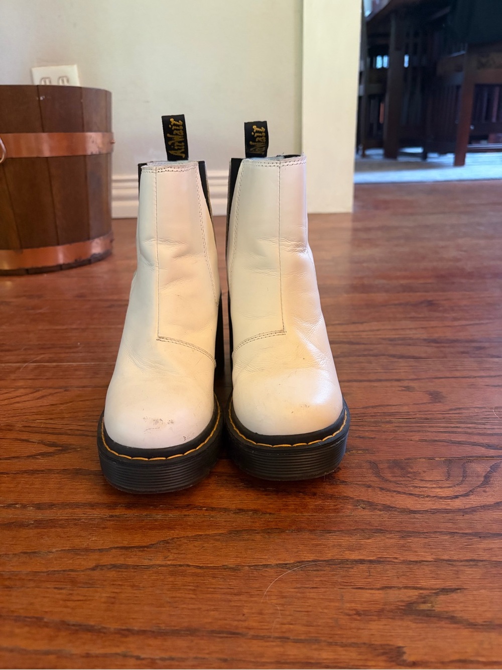 Dr. Martens White Leather Chelsea Platform Boots